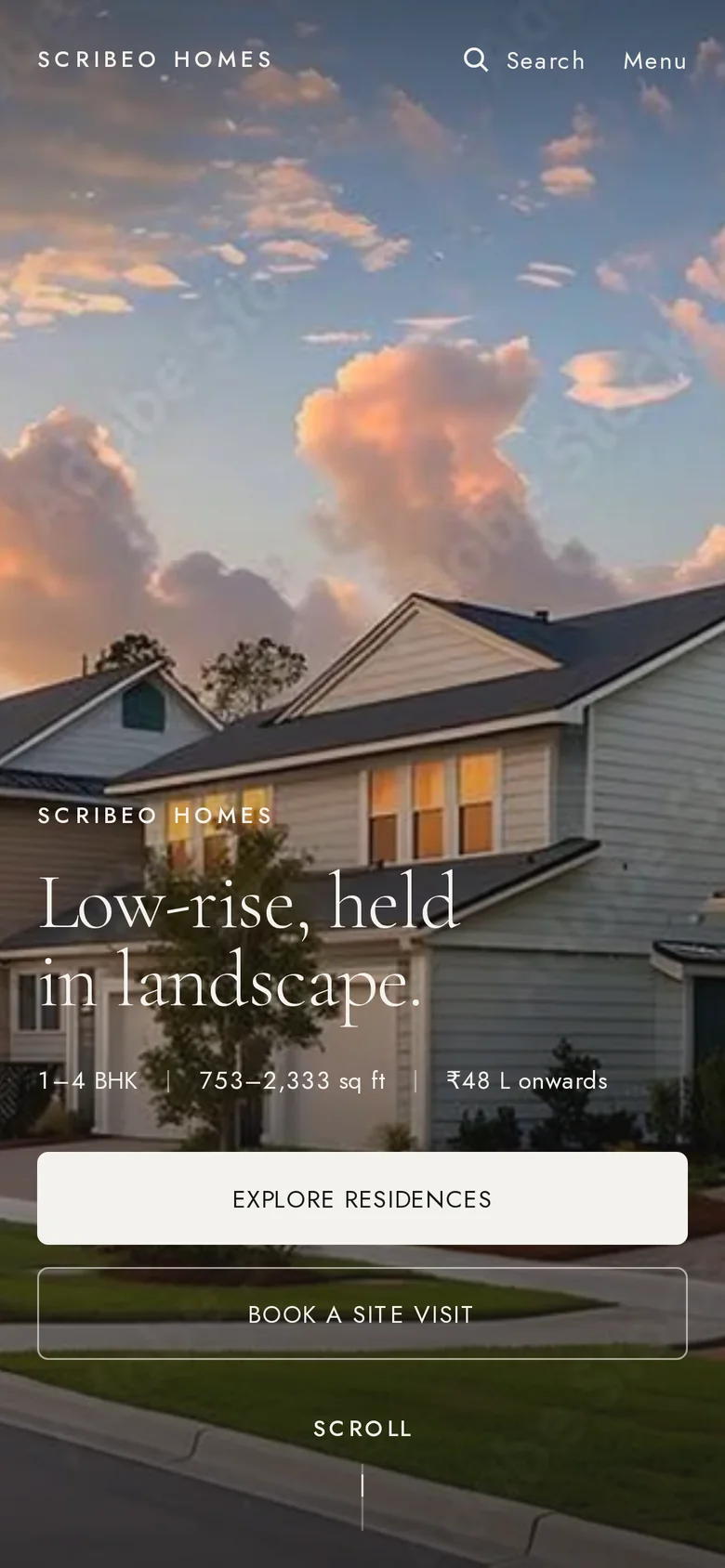 Scribeo Homes on a phone: the hero and its two calls to action.