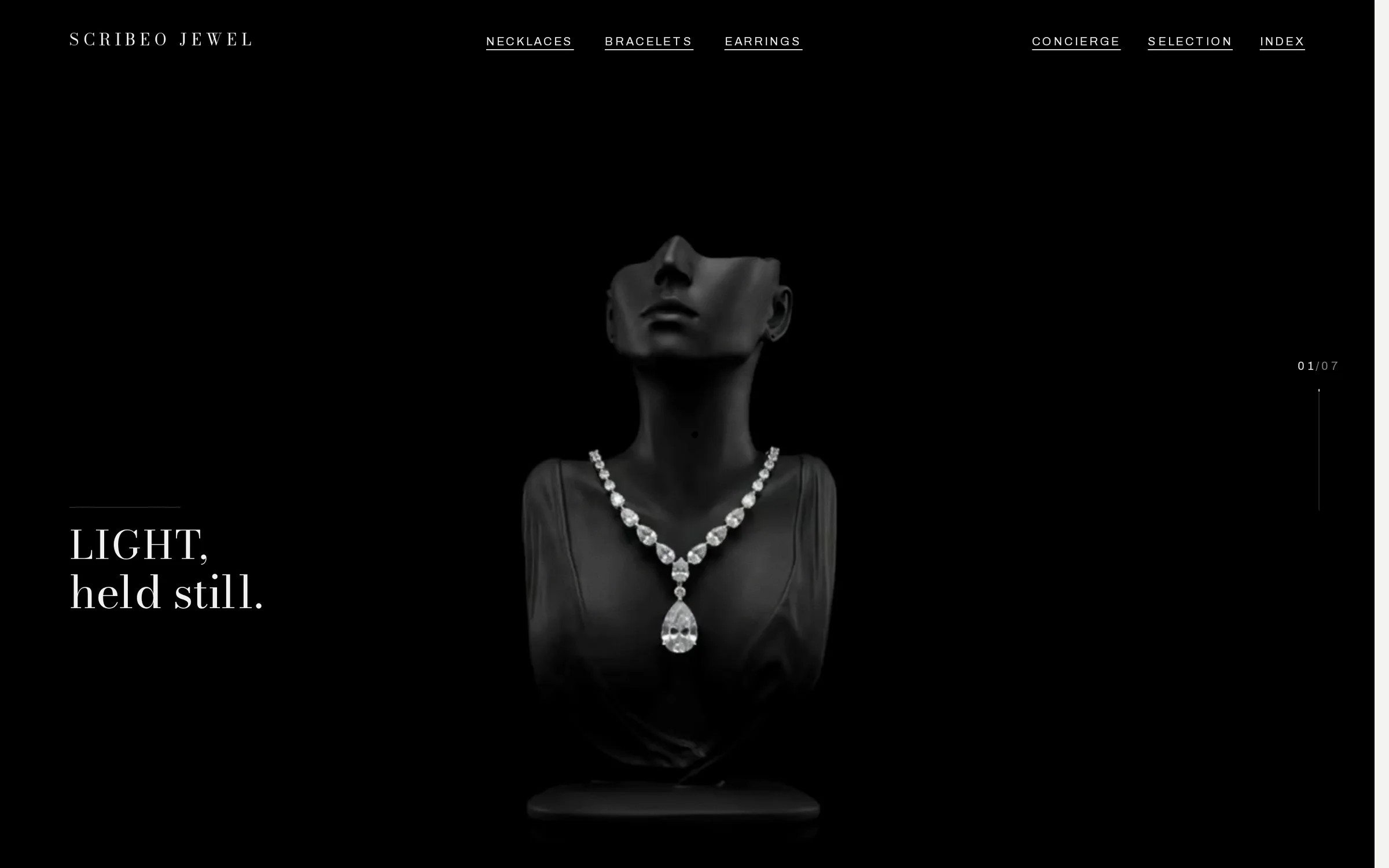 The interactive jewellery experience: the opening frame, “Light, held still.”