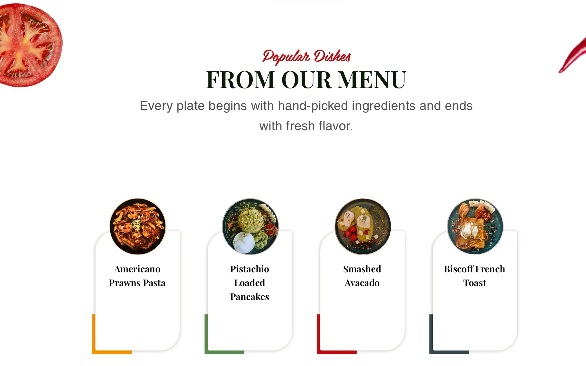 Taste Revolution: “From our menu”, four signature dishes arriving on their cards.